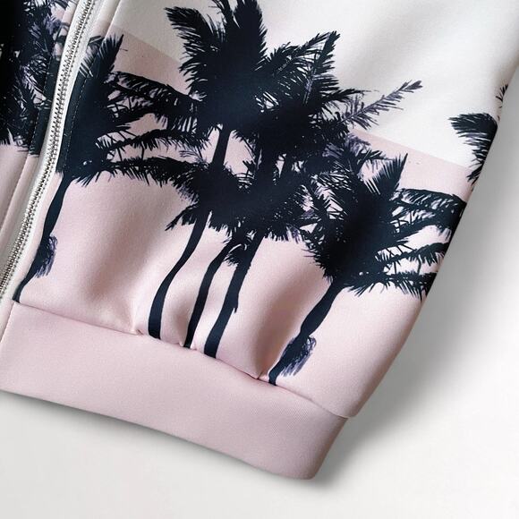 Missguided Neoprene Cropped Bomber Jacket 4 Palm Tree Pastel Pink White Black - Picture 5 of 9